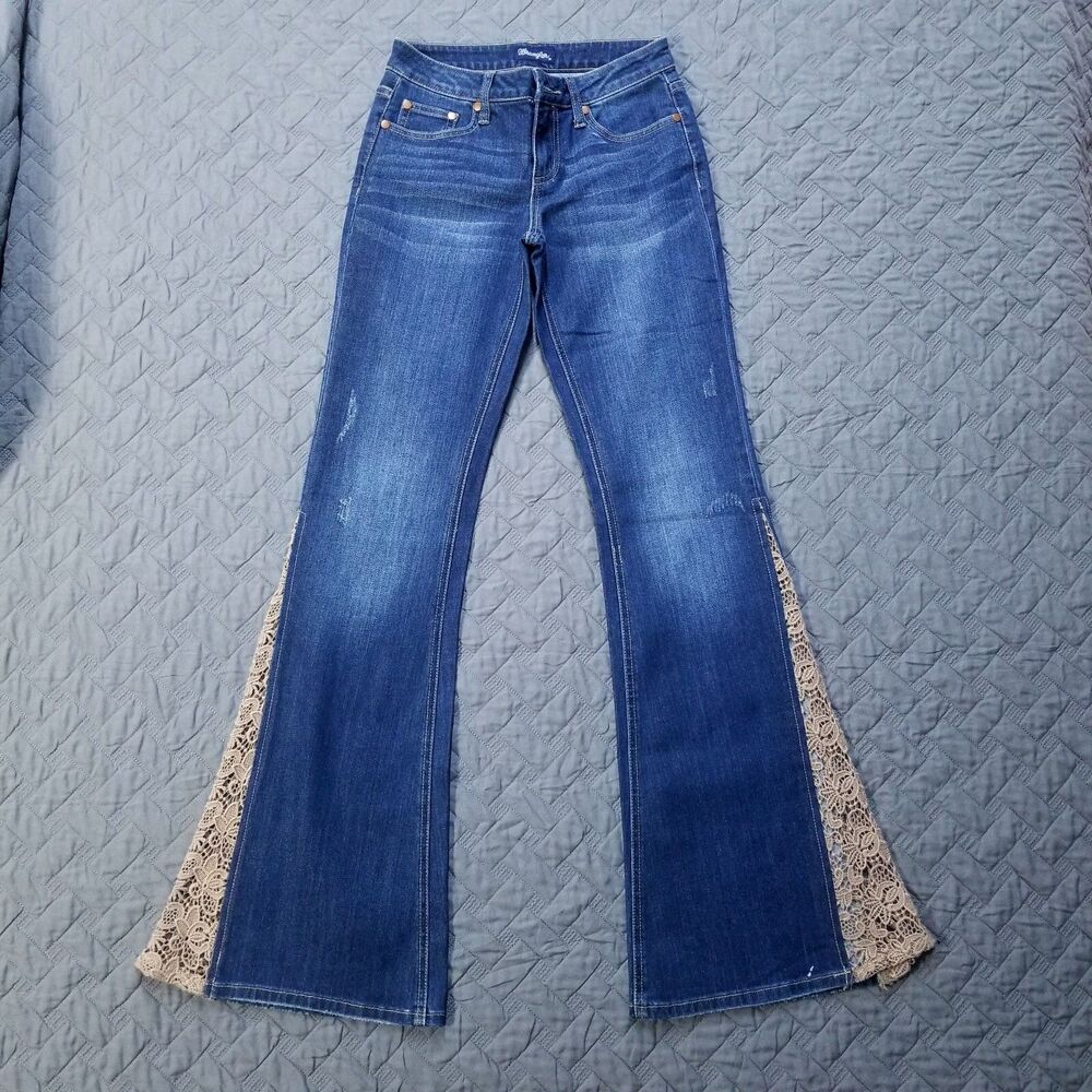 Wrangler Jeans Womens 1X34 Blue Straight Leg Flared Dark Wash American Denim